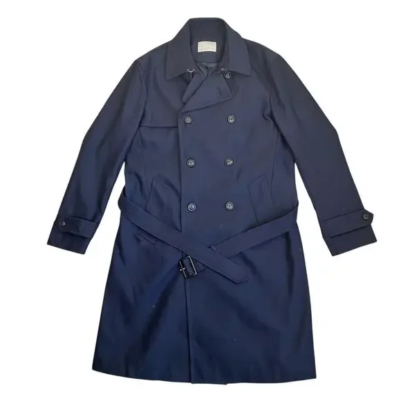 Banana Republic Mens Heritage Collection Navy Water Repellent Long Trench Coat - Picture 7 of 16